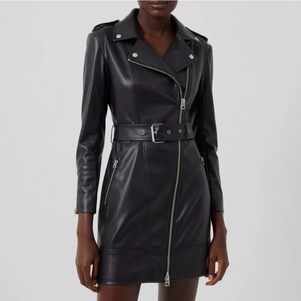 FRENCH CONNECTION Etta Vegan Leather Belted Mini Dress Size 12 - Picture 2 of 9